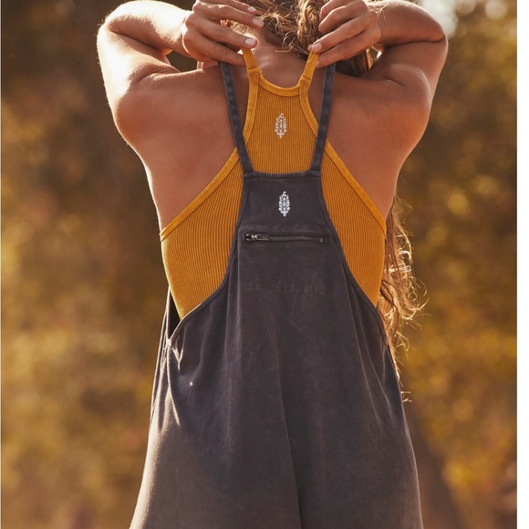 Free People Hot Shot Onesie - Washed Black NWT - Picture 3 of 8